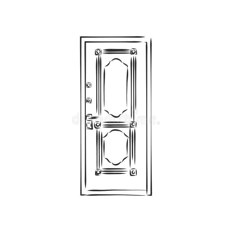 Set of Sketch Doors, Closed and Open. Stock Vector - Illustration of