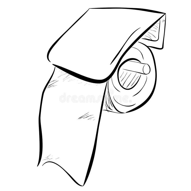 Hand Draw Sketch of Roll Toilet Tissue Paper Stock Vector