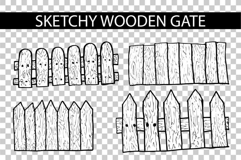 Hand Draw Sketch of Wooden Gate Stock Vector Illustration of