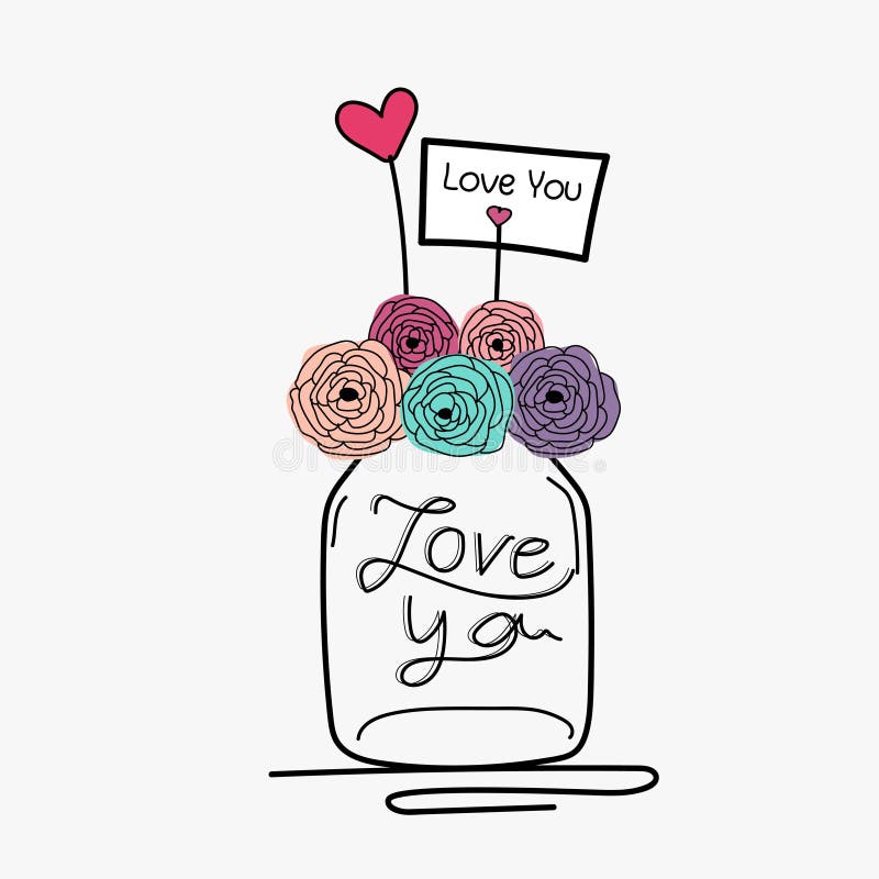 Hand Draw Wedding Card With Flower Mason Jar. stock illustration Hand Draw Wedding Card With Flower Mason Jar. stock illustration
