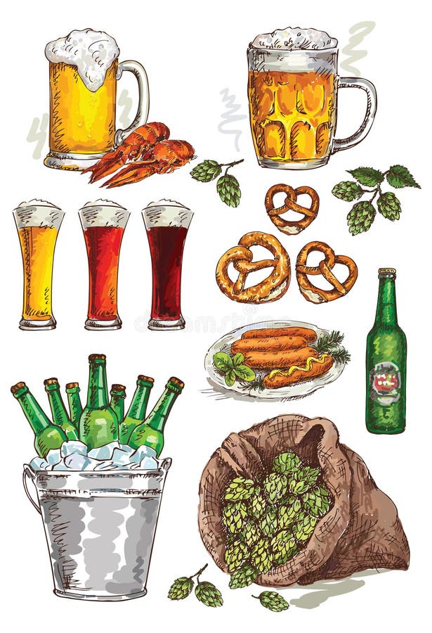 Hand drawing beer set
