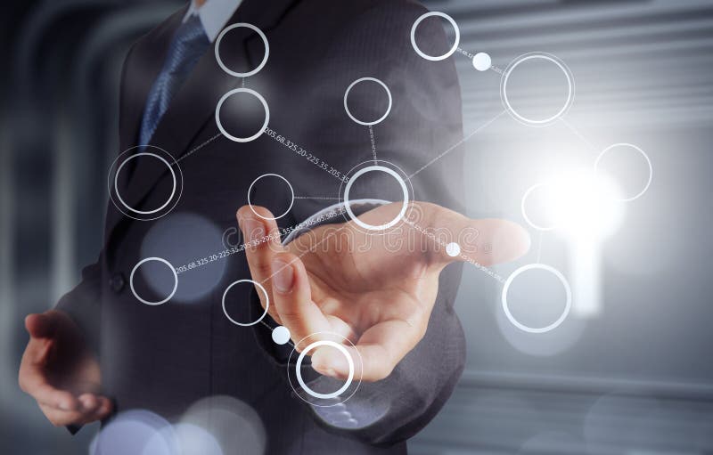 Hand drawing blank flow chart on new modern computer royalty free stock photos