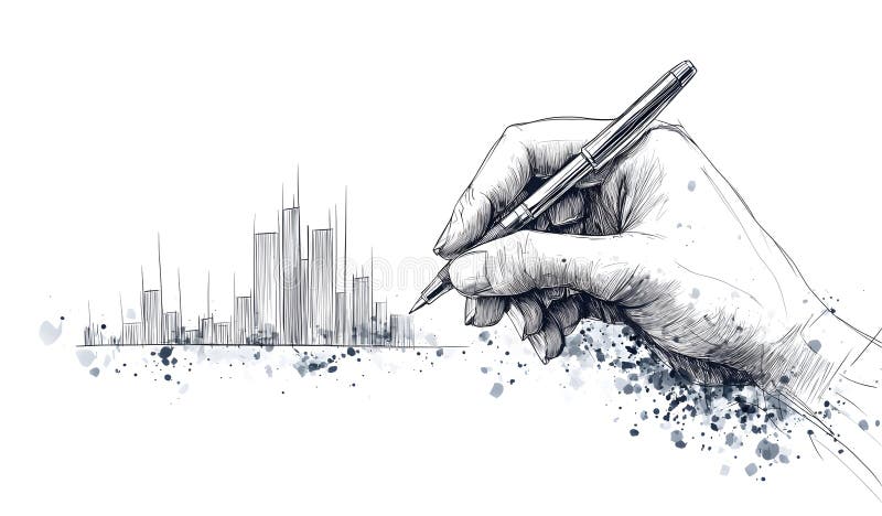 Hand Drawing Business Chart with Line Graph Showing Growth Bar Graph Analysis royalty free illustration