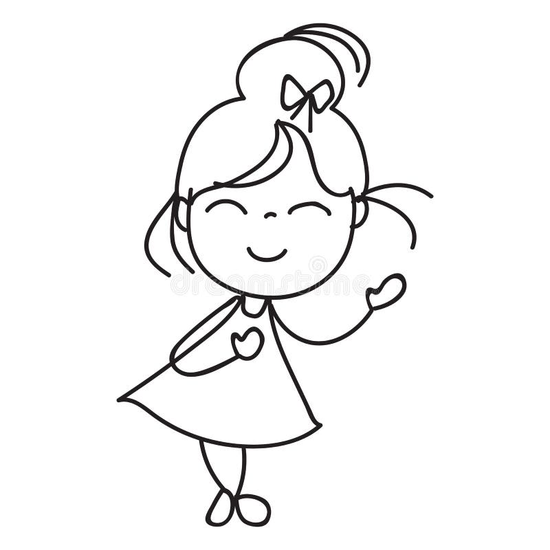 Hand Drawing Cartoon Character Happy Girl. Happiness Stock Illustration - Illustration Of Child, Love: 179870556