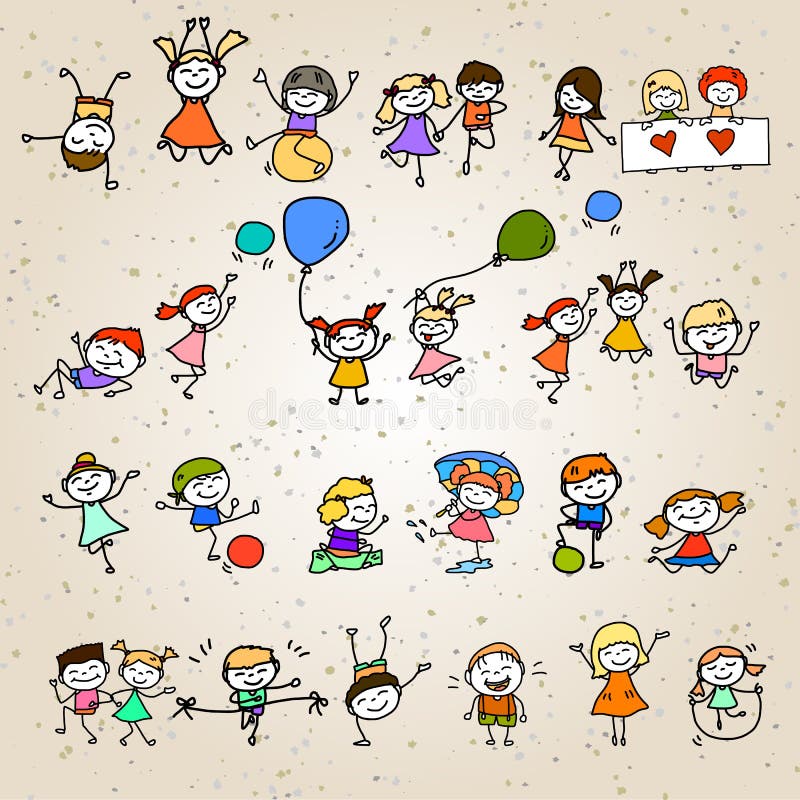 Hand drawing cartoon character happy kids