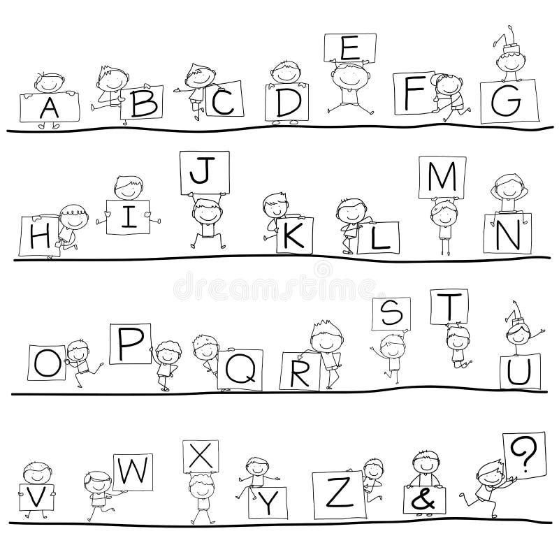 Hand drawing cartoon happiness alphabet