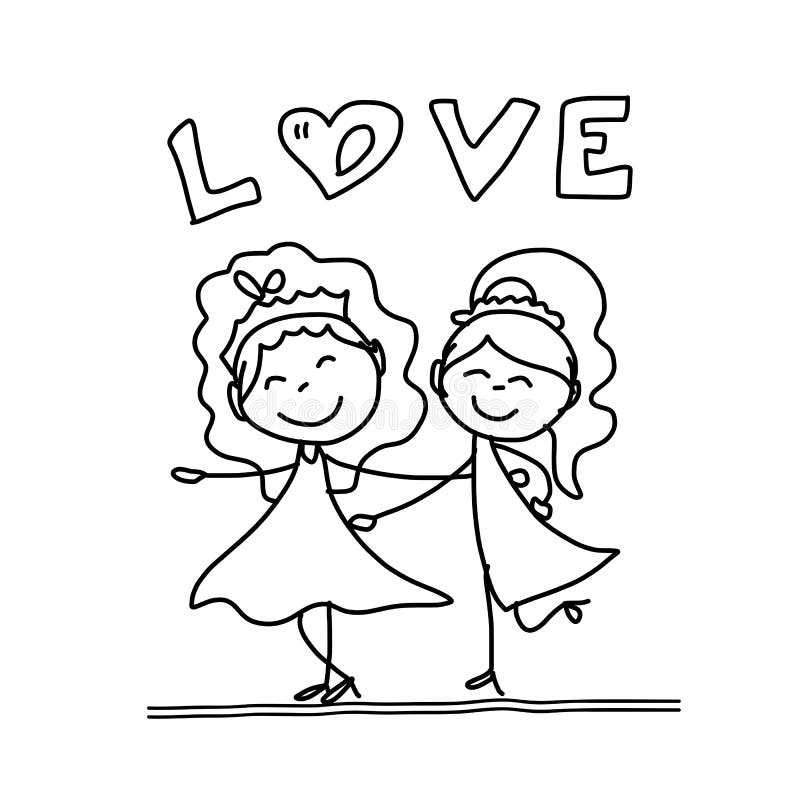 Hand Drawing  Cartoon Happy  Couple  Wedding Stock 