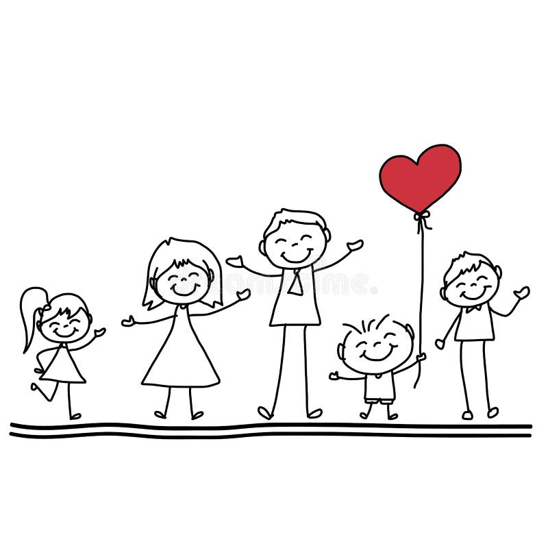 Hand drawing cartoon happy family