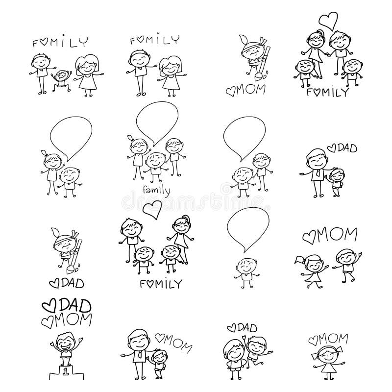 Hand drawing cartoon happy family