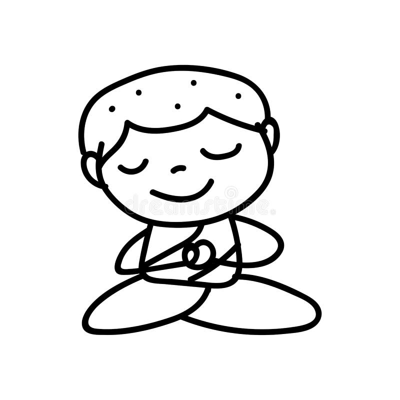 Hand drawing cartoon happy monk mediation