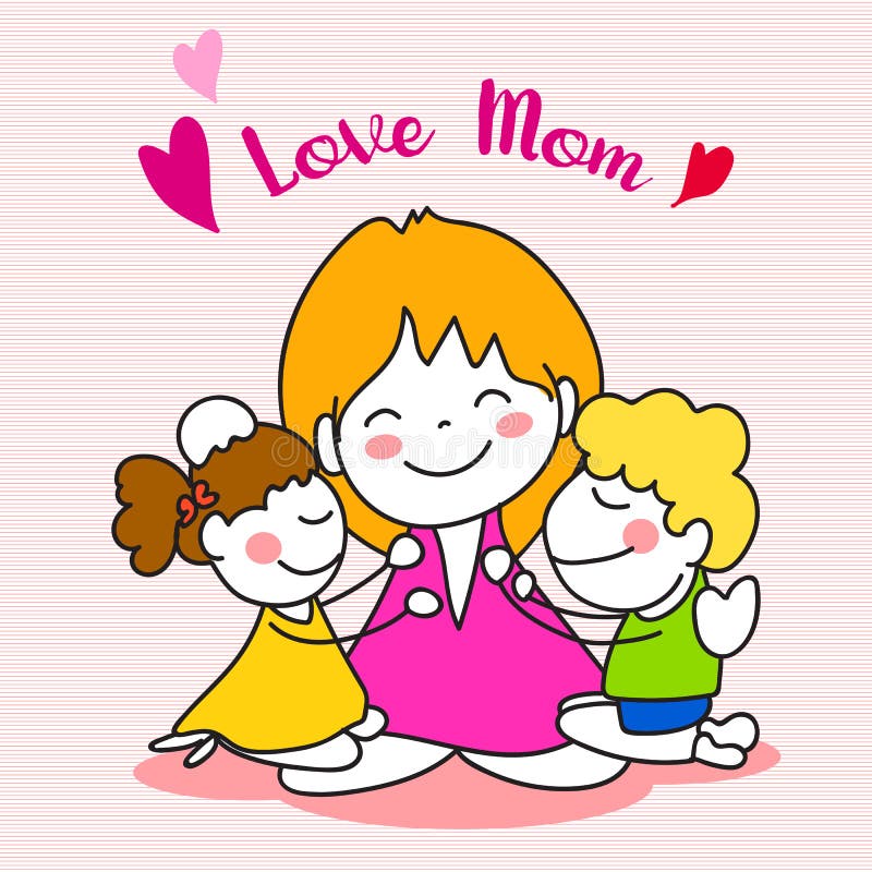 Hand Drawing Cartoon Happy Mothers Day Stock Illustration - Illustration of  love, mommy: 117941969