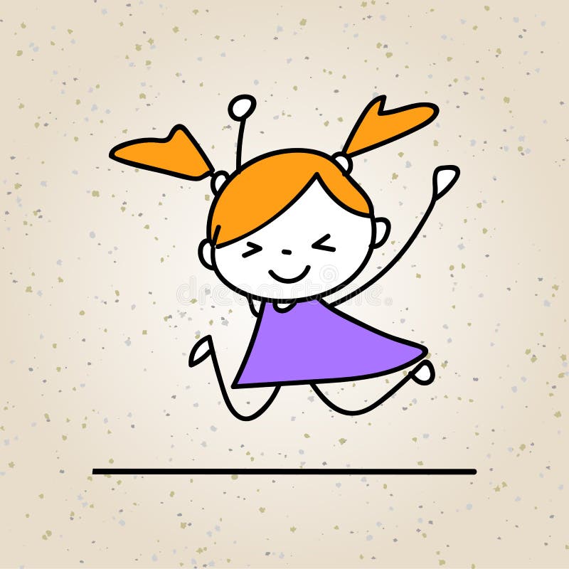 Hand Drawing Cartoon Happy People Happy Girl With Happy Smile Happiness