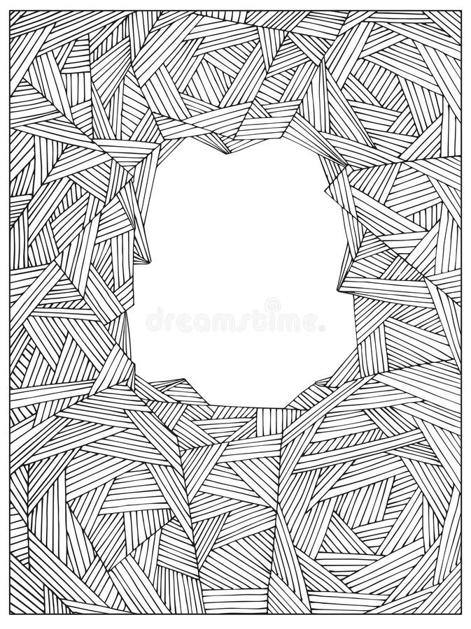 Hand Drawing Difficult Geometric Uncolored Adult Coloring Book Page