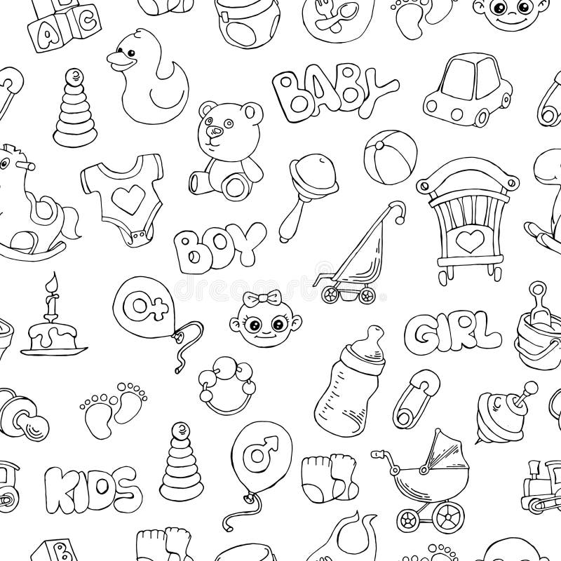 Cute Doodle Baby Seamless Pattern Stock Vector - Illustration of ...