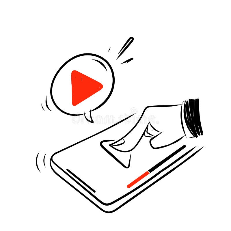 Hand Drawing Doodle Play Video Button on Mobile Phone Illustration