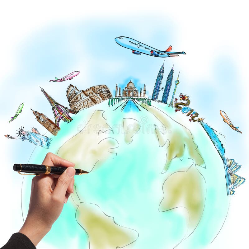 Hand Drawing The Dream Travel Aroun The World Stock Photo - Image: 23417312