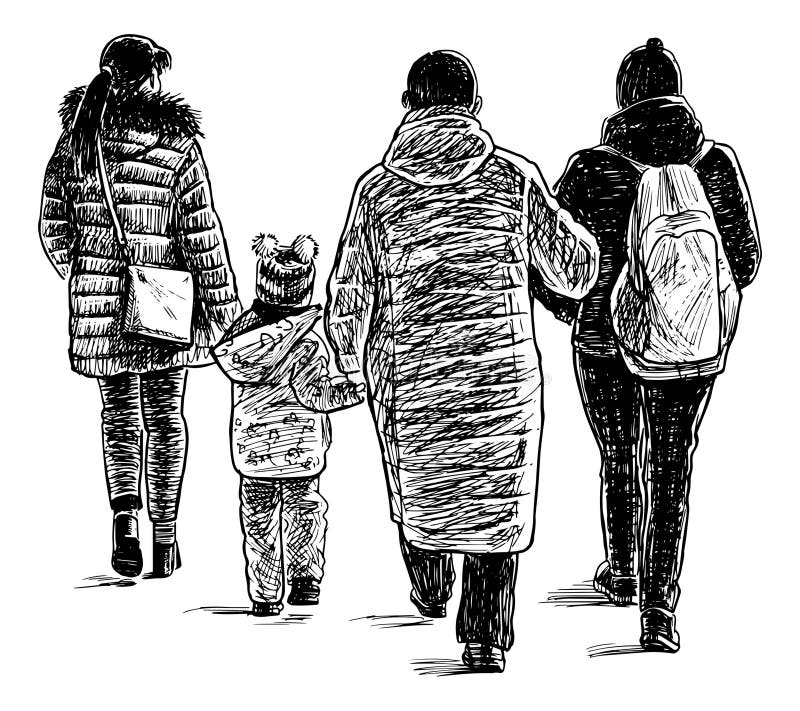 https://thumbs.dreamstime.com/b/hand-drawing-family-casual-city-dwellers-walking-together-outdoors-300160151.jpg