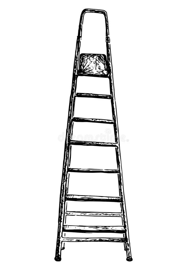 Hand Drawing of Folding Ladder for Construction Work Isolated on White Stock Vector
