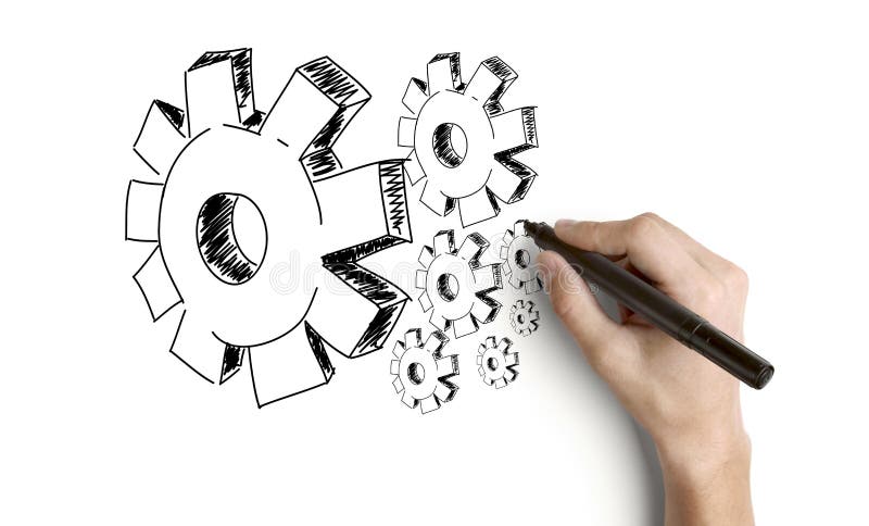 Hand drawing gears stock image
