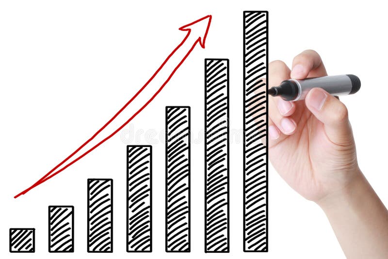 Hand drawing growing bussiness graph royalty free stock image