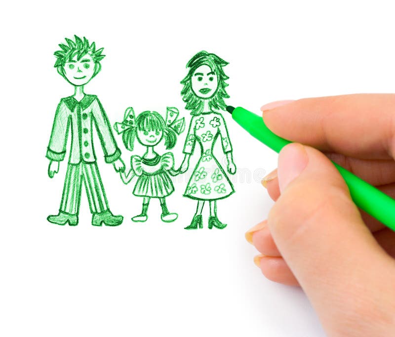 Hand drawing happy family isolated on white background