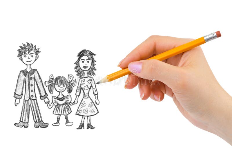 Hand drawing happy family on white background