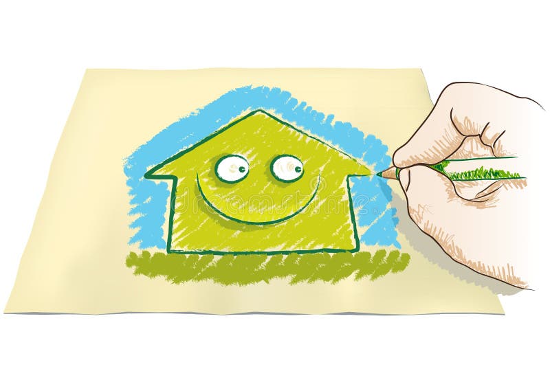 Hand drawing house stock vector. Illustration of hand 34014897