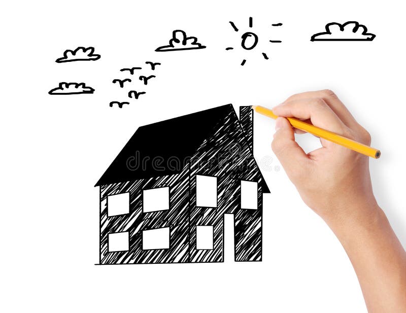 Hand drawing a house stock photo. Image of colored, write 54785556