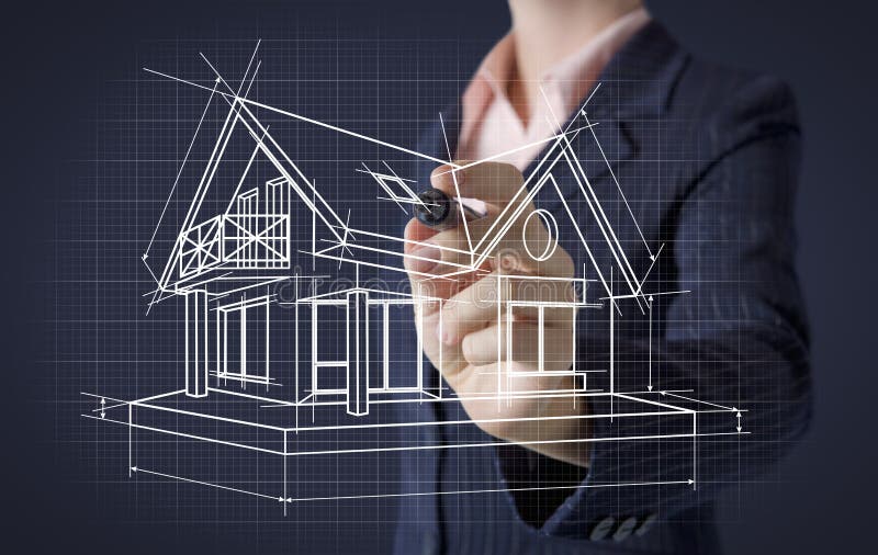 Hand drawing house on screen royalty free stock image