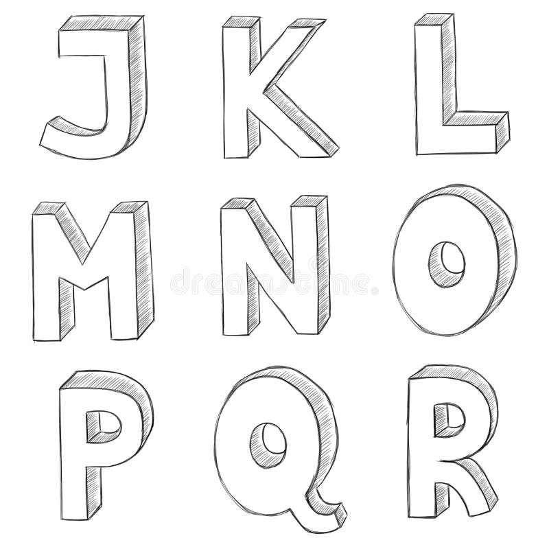 Hand drawing letters, alphabet. stock illustration