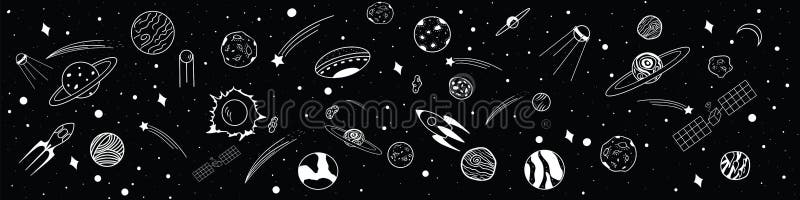 Space Objects in Universe. Vector Hand Drawn Illustrations Stock Vector -  Illustration of hand, artistic: 96680694