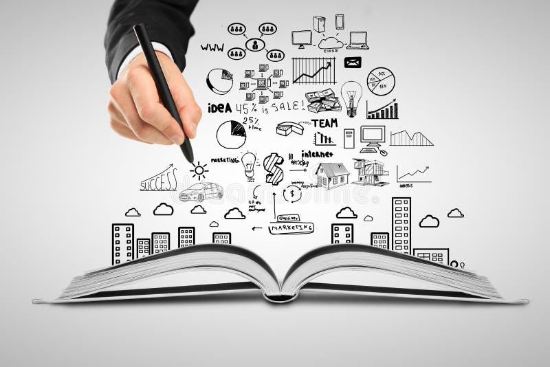 Hand drawing plan strategy success in book. Diagram marketing research concept stock images, royalty-free photos and pictures