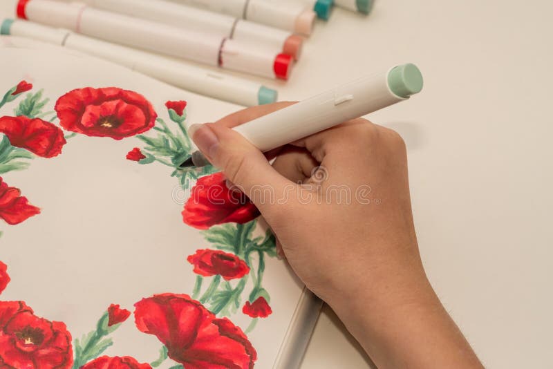 Bright and Beautiful Rose and Rainbow Hand Drawn Using Alcohol Markers on  Paper. Sketching Flowers in a Sketchbook for Stock Illustration -  Illustration of vibes, summer: 244285770