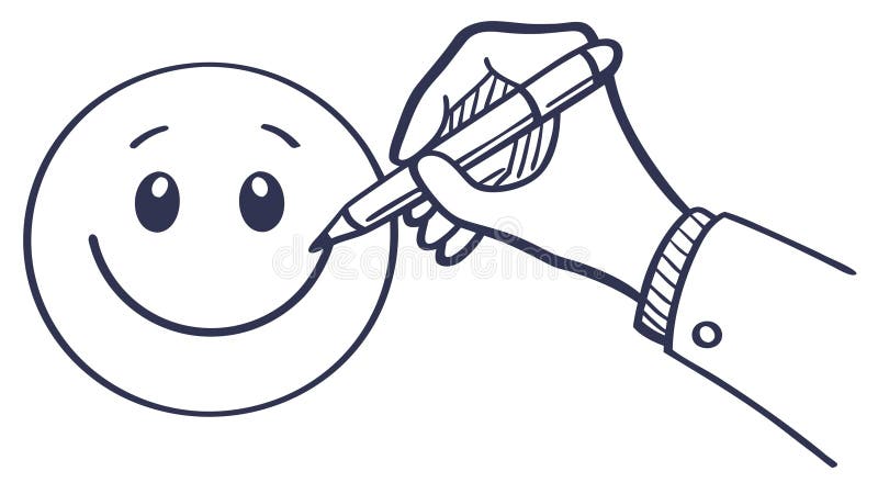 A vector illustration showing a hand drawing a happy smiley face. This concept is great for representing customer satisfaction, positive feedback, and creating happiness. Ideal for service based businesses, review websites, and presentations, vector design Generative AI. Drawing feedback vectors
