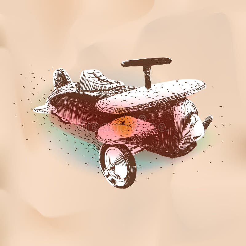 Hand drawing toy vintage airplane vector illustration