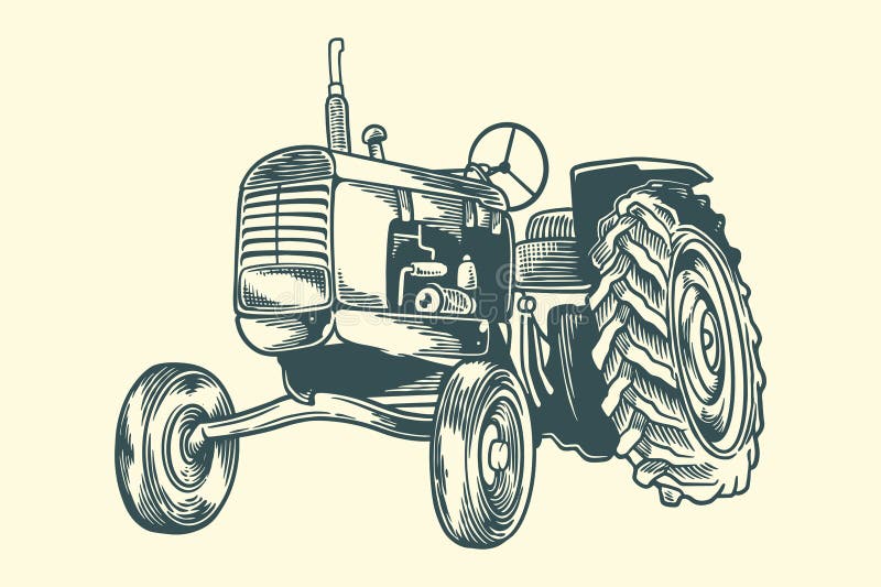 Hand Drawing Vintage Old Tractor in Scandinavian Style Stock ...