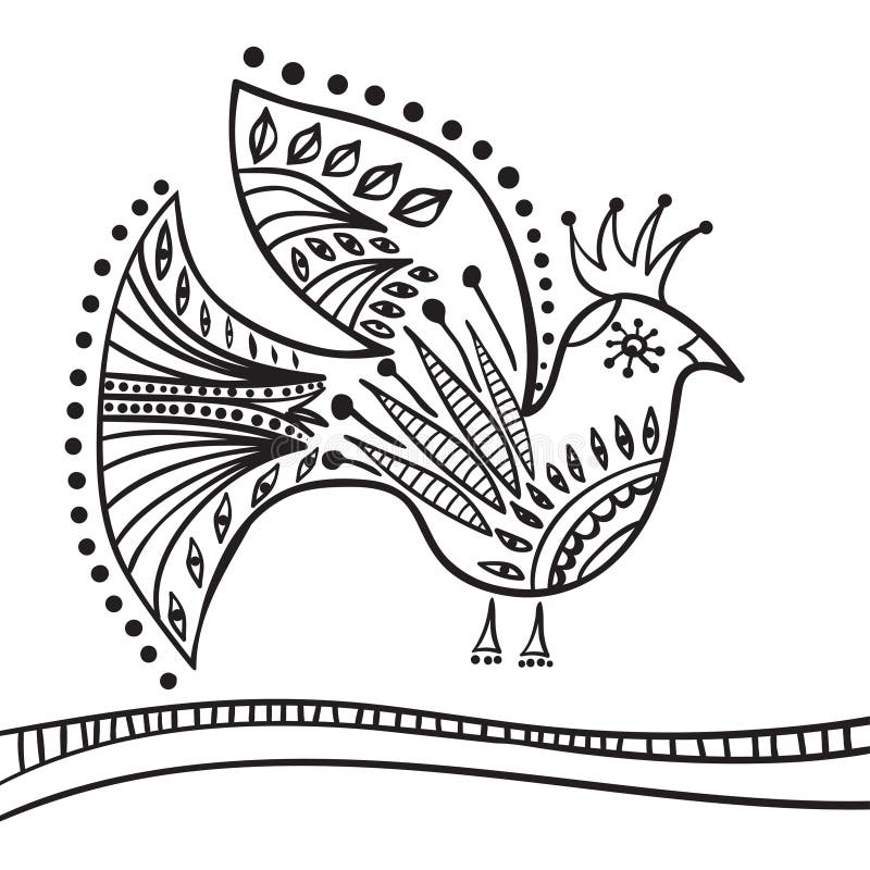 Hand drawing zentangle element. Decorative, abstract bird. Black and white. Vector illustration