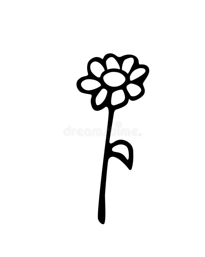 Hand Drawn Cute Flower on Stem. Clip Art, Black and White Stylized  Botanical Elements for Design Isolated Stock Vector - Illustration of  garden, decorative: 218412012