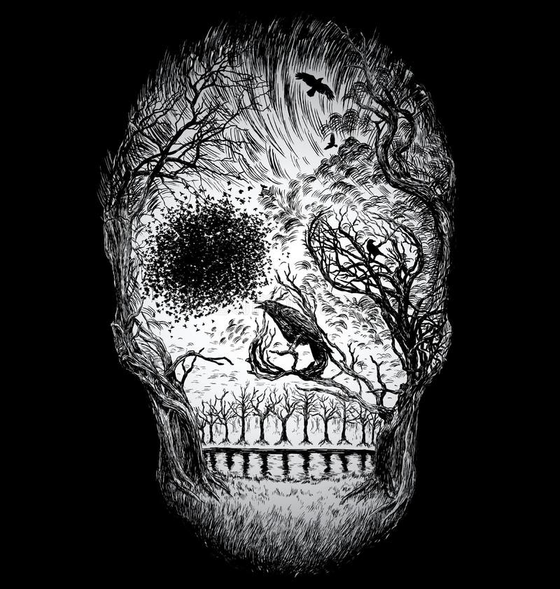 Hand Drawn Abstract Skull Made from Trees and foliage vector illustration Hand Drawn Abstract Skull Made from Trees and foliage vector illustration