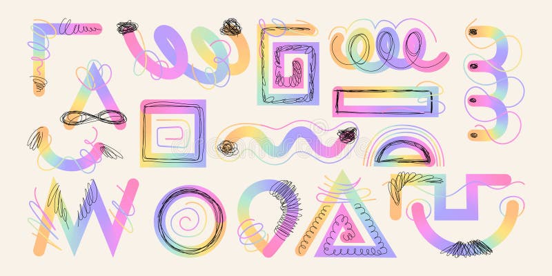 Hand Drawn Abstract Wavy Lines and Scribble Futuristic Sketches with Vibrant Colors. Playful geometric fluid organic royalty free illustration