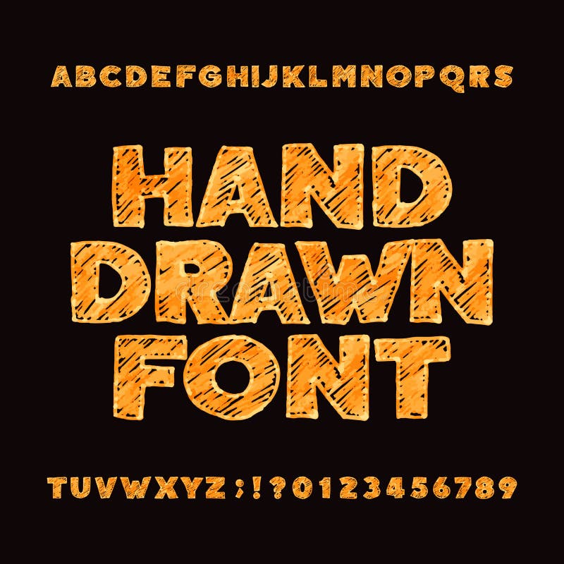 Hand drawn alphabet font. Uppercase messy sketch letters and numbers. royalty free illustration Hand drawn alphabet font. Uppercase messy sketch letters and numbers. royalty free illustration