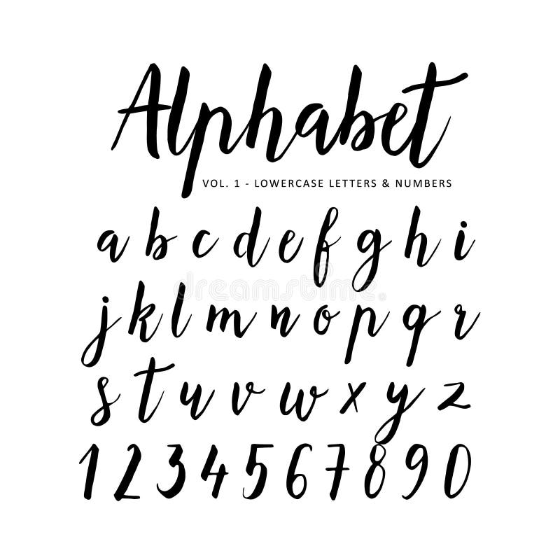 Hand drawn alphabet. Script font. Brush font