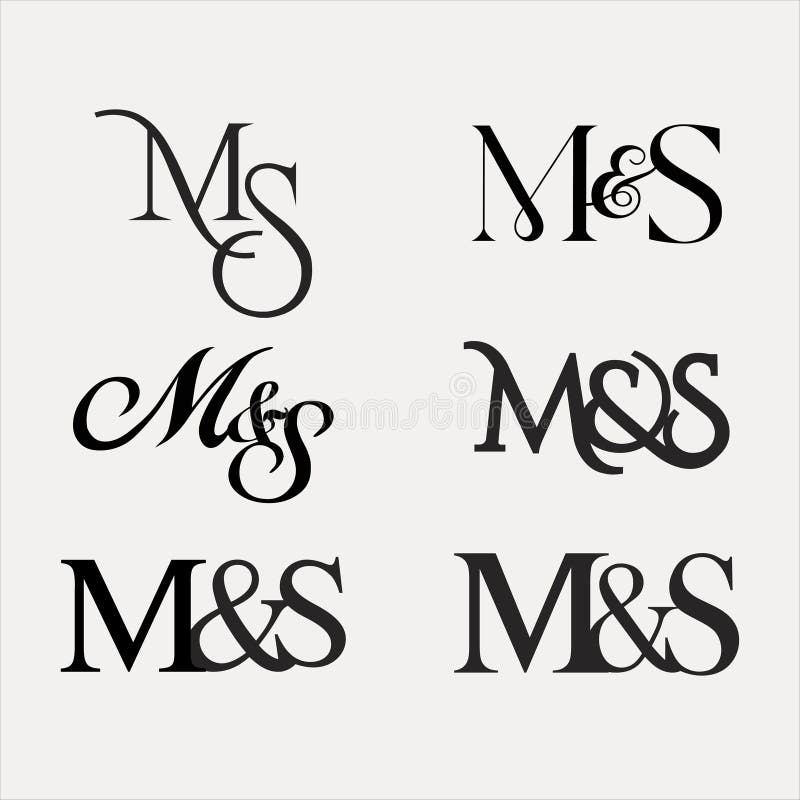 Hand Drawn Alphabet. Set of M and S Initial Logo. Ampersand Monogram Black  Logo and White Background. Stock Vector - Illustration of monogram, logo:  260302625