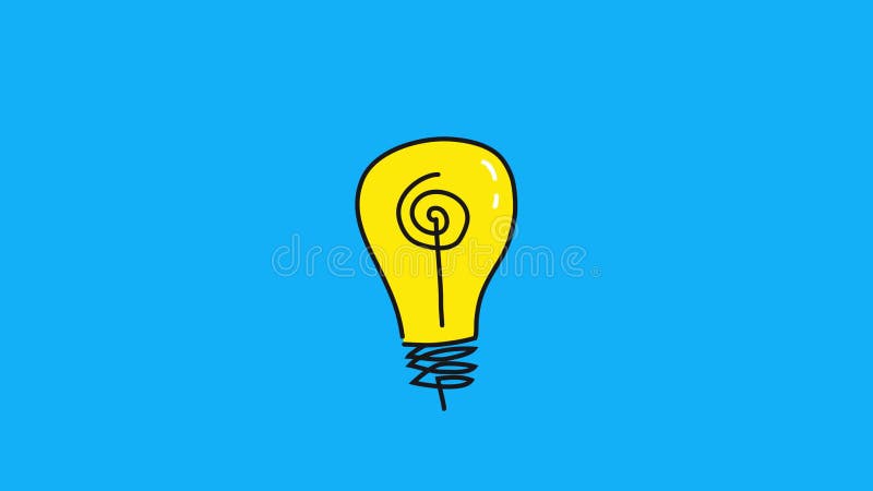 Hand drawn animated light bulb invention or idea concept transparent background alpha channel royalty free illustration