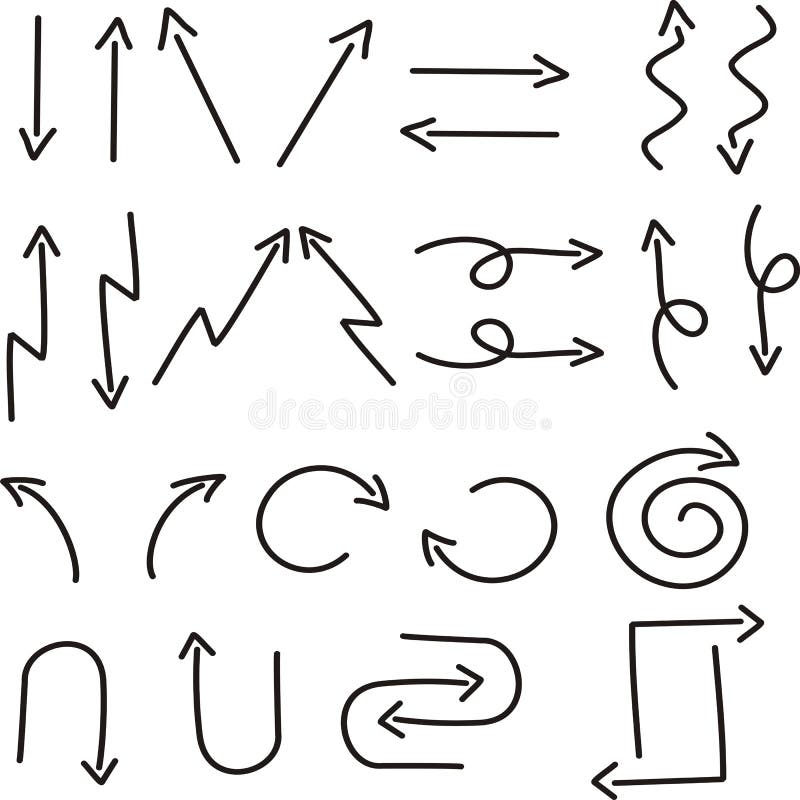 Hand drawn arrow sketch vector illustration. Up down arrows isolated illustrations