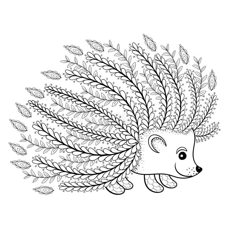 hand drawn artistic hedgehog for adult coloring page in