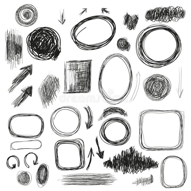 Hand drawn background and elements set with textures and arrrows. Vector illustration stock photo