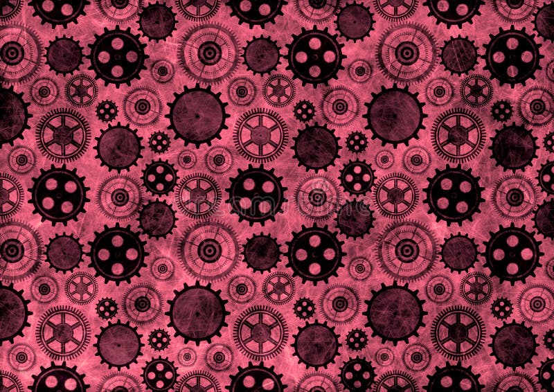 Hand drawn background with gear wheel.Abstract black and red grunge background with mechanism of watch.