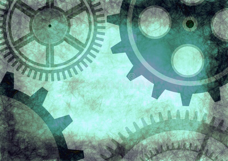 Hand drawn background with gear wheel. Abstract grunge background with mechanism of watch