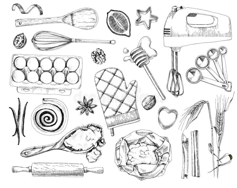 Hand drawn bakery design elements stock illustration